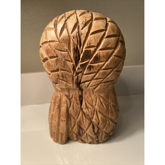 Vintage Hand Carved Smith & Hawken Owl Figurine Wooden Figure Metal Eyes 6”T 4”W - Picture 3 of 4